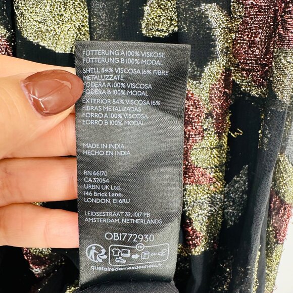 Maeve Anthropologie Shine Metallic Floral Black Sleeveless Tie-Neck Swing Dress - Picture 11 of 12